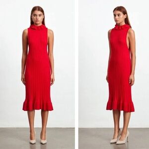 Elliatt Pomodoro Sleeveless Sweater Dress Red Medium Turtleneck Ruffle Hem